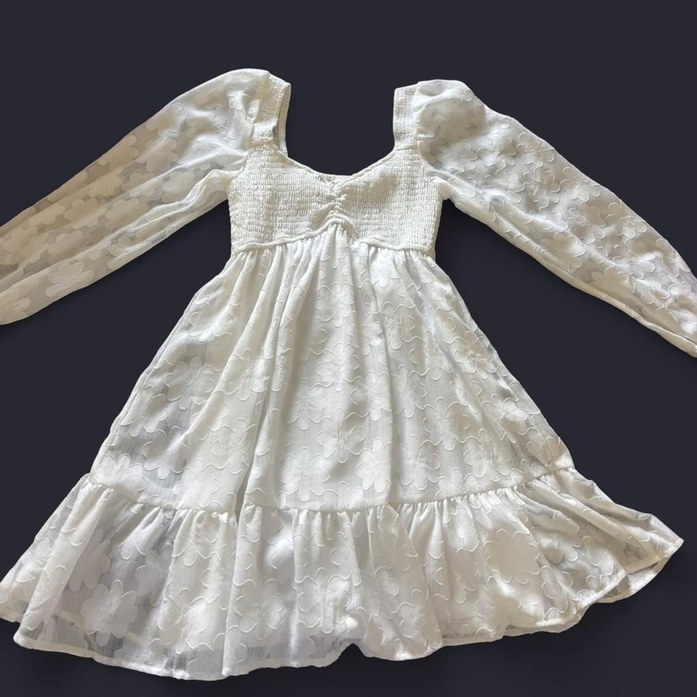 Marshalls White Smocked Bodice Eyelet Ruffle Dress